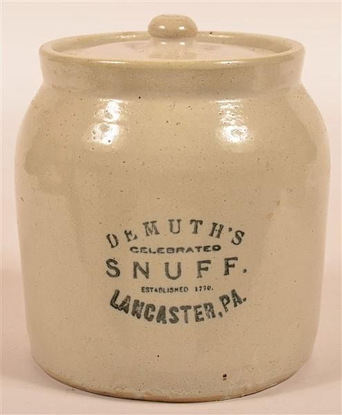 Appraisal: Demuth's Snuff Stoneware One Gallon Crock Demuth's Snuff Lancaster Pa