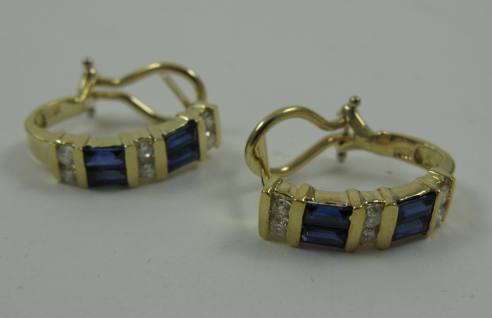 Appraisal: PAIR OF DIAMOND AND BLUE SAPPHIRE EARRINGS K yellow gold