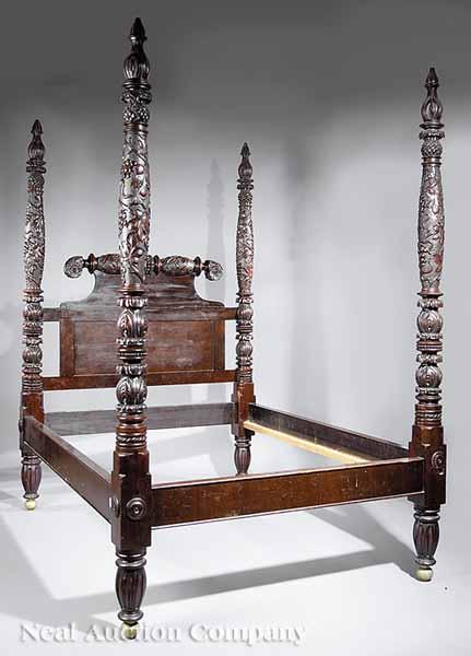 Appraisal: An American Late Classical Highly Carved Mahogany Poster Bed th