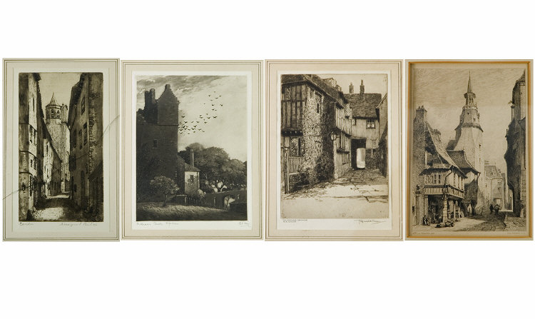 Appraisal: Three Framed Engravings Leon Gaucherel Sculp Showing Pittarthie Castle Fifeshire