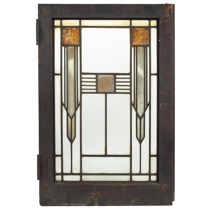 Appraisal: Prairie School window Chevron design in leaded glass one cracked