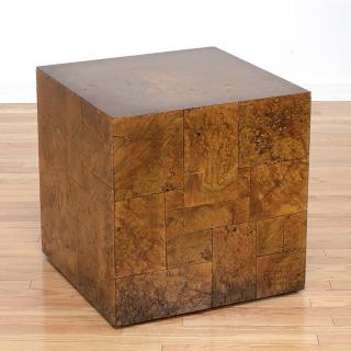 Appraisal: Paul Evans Directional burl wood cube side table Paul Evans