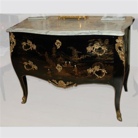 Appraisal: Louis XV Style Gilt-Bronze Mounted Black Lacquered Commode Estimate -