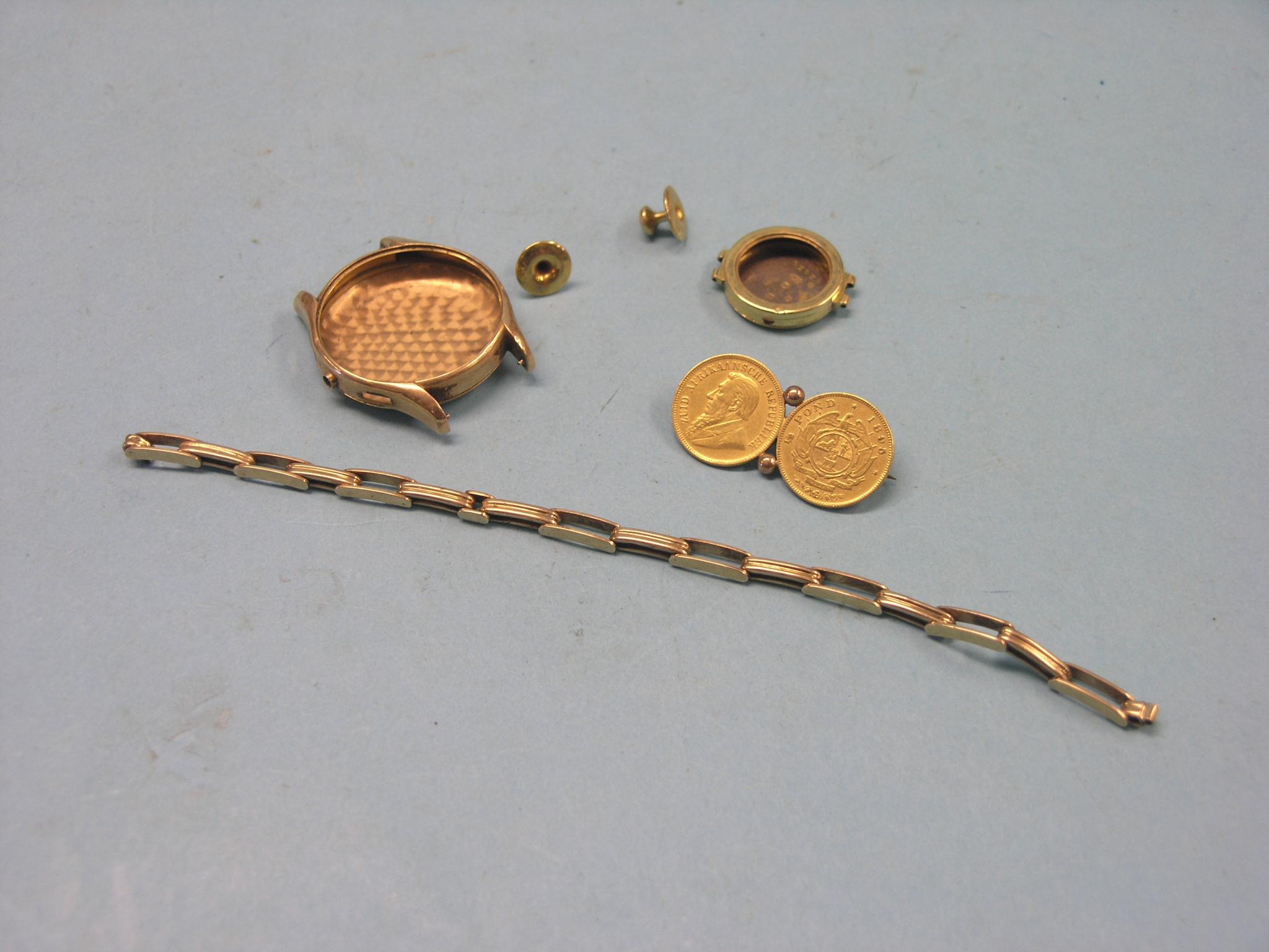 Appraisal: Two South African gold Half-Pond coins combined into bar-brooch two