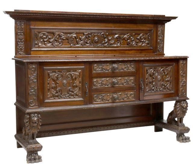 Appraisal: Italian Renaissance Revival carved walnut sideboard early th c raised