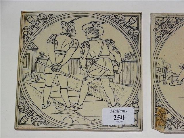 Appraisal: FIVE MINTON TILES depicting different sports such as skittles and