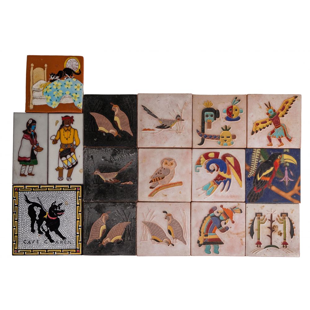 Appraisal: CERAMIC TILE ASSORTMENT hand painted items including Native American and