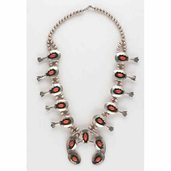 Appraisal: Navajo Squash Blossom Necklace with Red Coral set in a