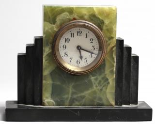 Appraisal: German Art Deco Black Green Marble Alarm Clock The metal