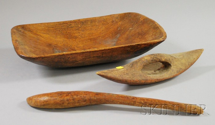 Appraisal: Hewn Wooden Bowl Paddle and Press