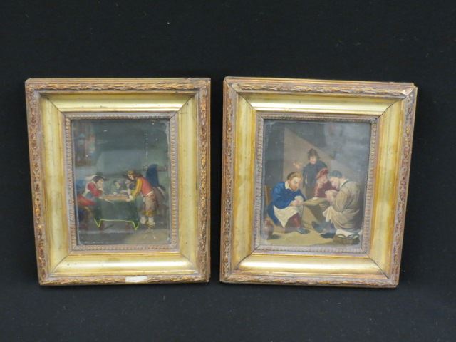 Appraisal: Pair of th Century Watercolors card players and backgammon players