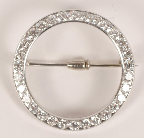 Appraisal: White gold K circle pin channel set with full cut