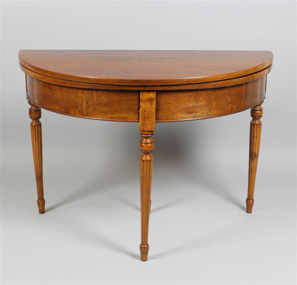 Appraisal: SHERATON STYLE DEMILUNE SIDE TABLE the walnut case with cherrywood