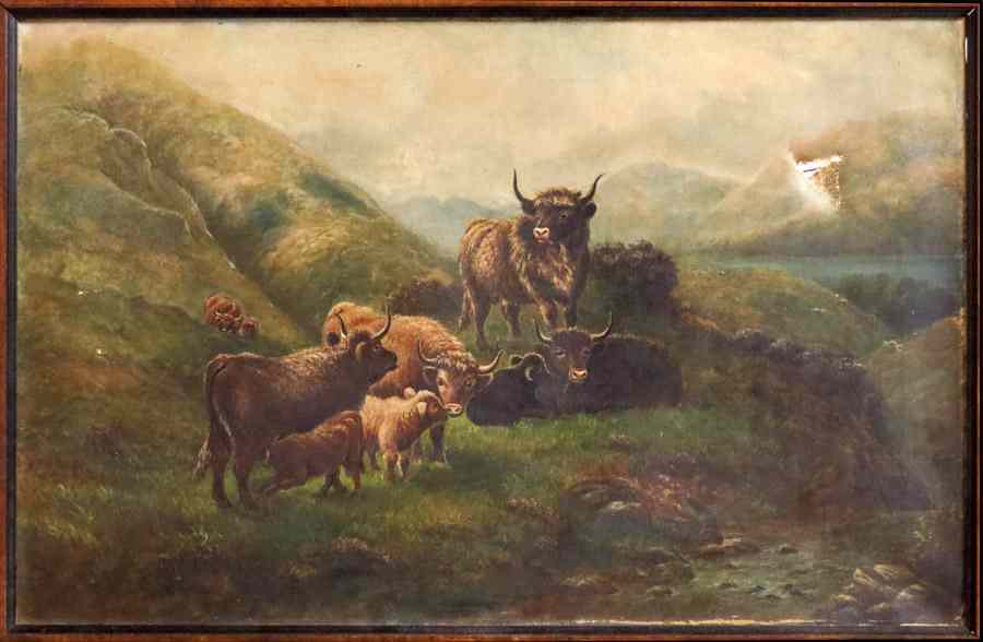 Appraisal: CONTINENTAL SCHOOL TH TH CENTURY HIGHLAND CATTLE Oil on canvas