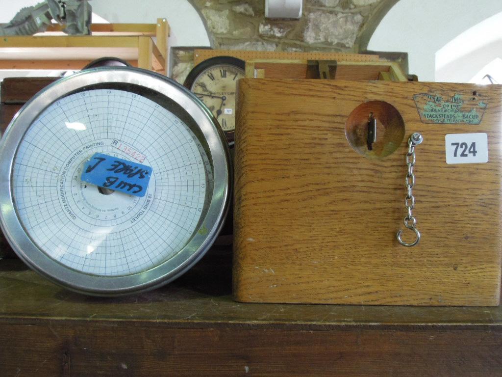 Appraisal: Three pigeon racing timing clocks in oak cases