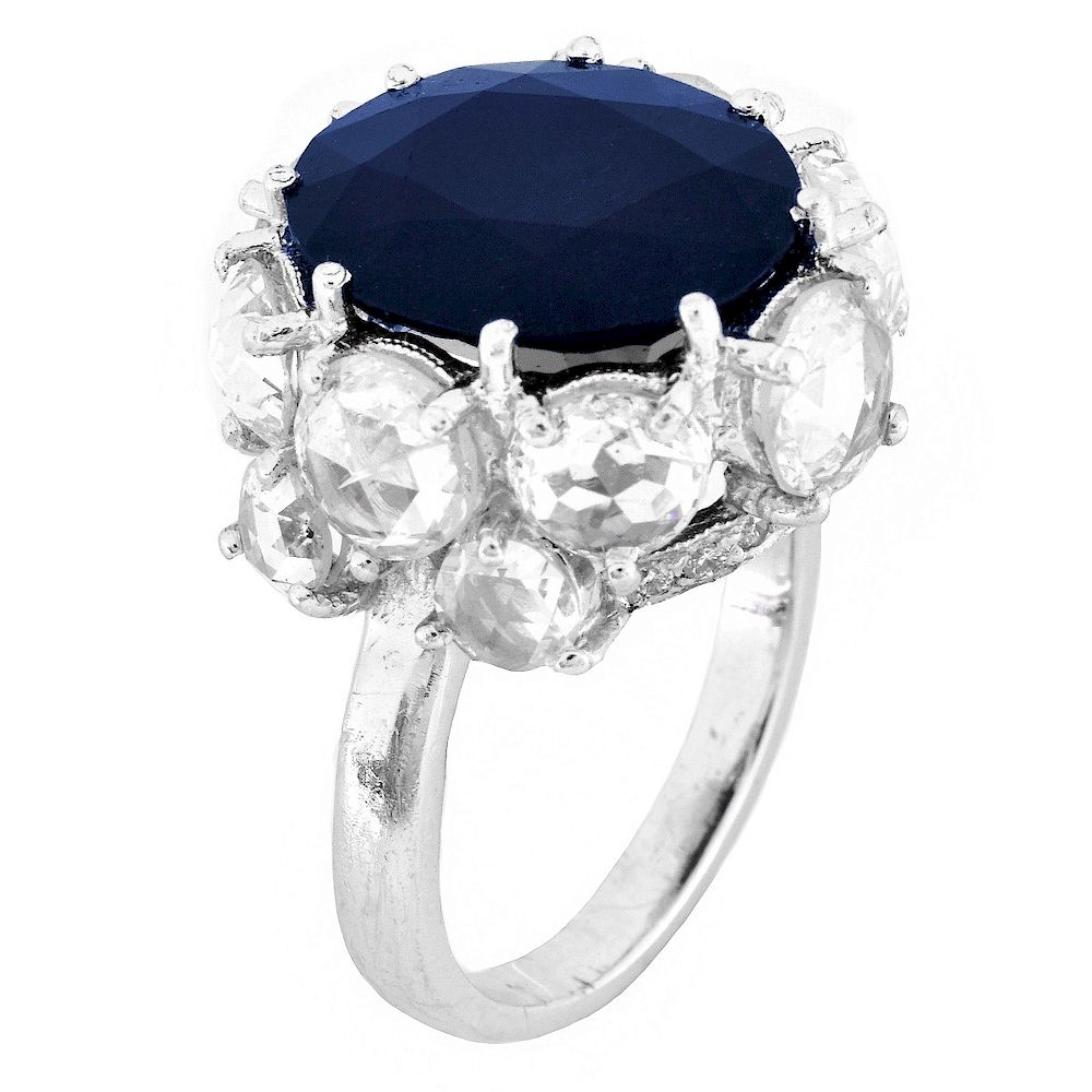 Appraisal: Sapphire Diamond and Platinum Ring Carat Oval Cut Sapphire Carat