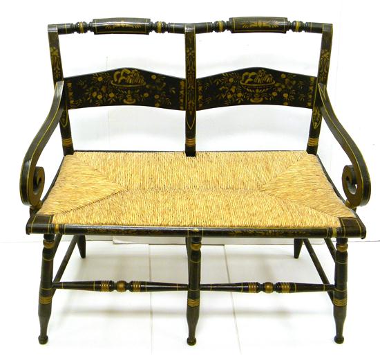 Appraisal: American Sheraton settee double back grained and stencil decorated frame