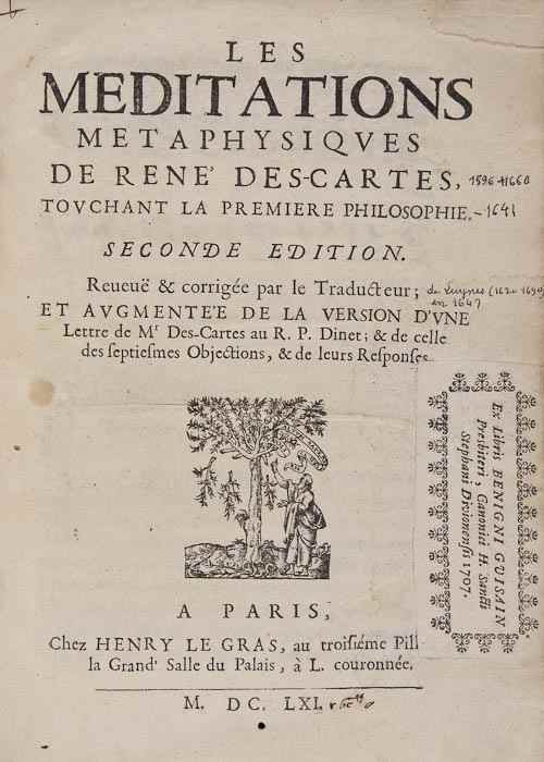 Appraisal: Descartes Ren Les Meditation Metaphysiques second edition some biro marginalia