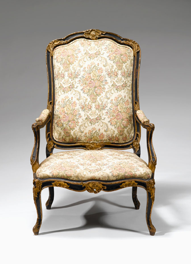 Appraisal: Early Louis XV style painted and parcel gilt fauteuil a