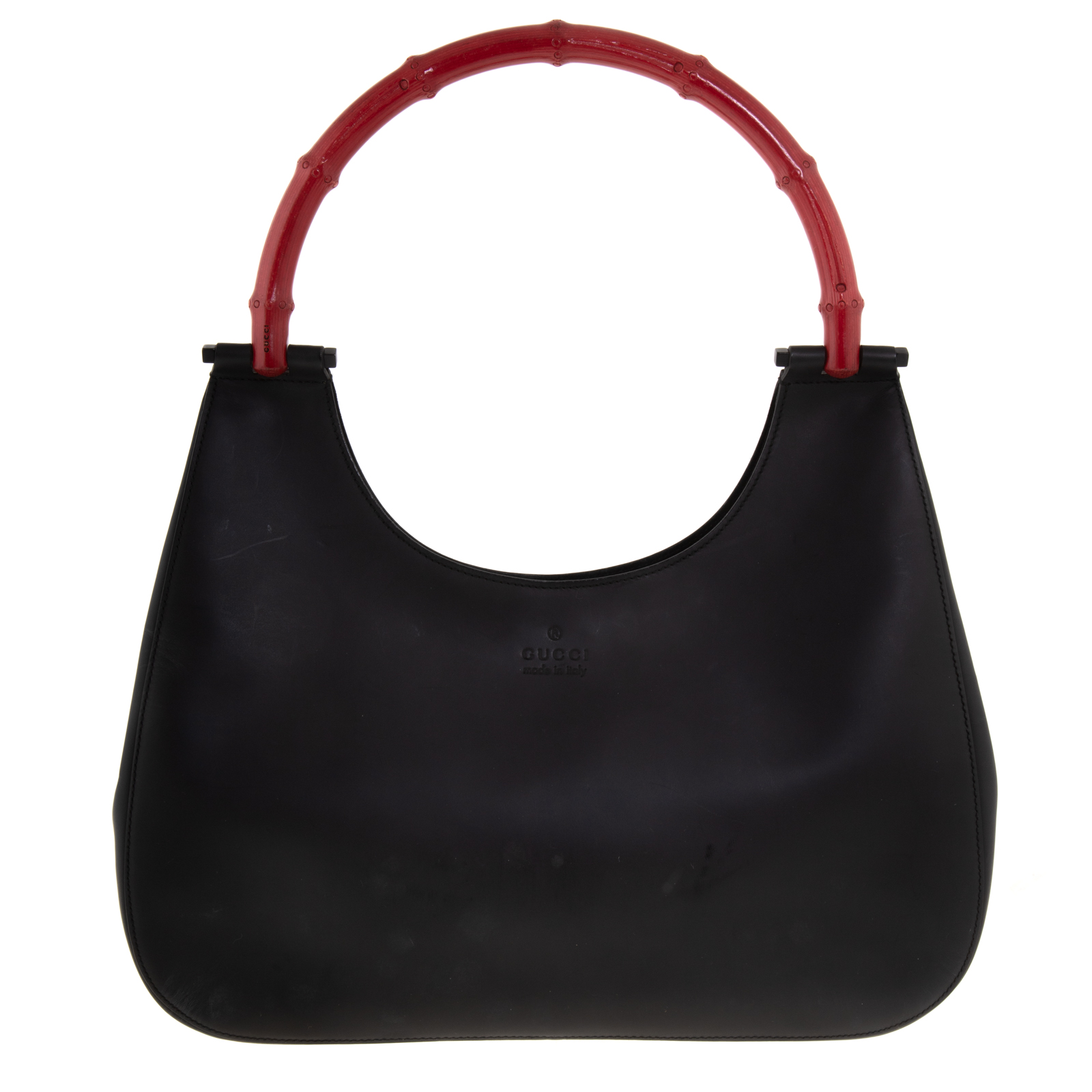 Appraisal: A GUCCI BAMBOO HANDLE HOBO BAG A black calf leather