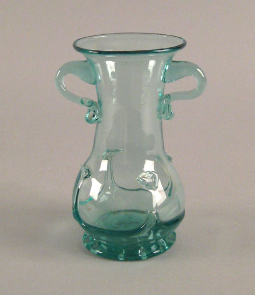 Appraisal: Rare deep aqua type- lily pad vase with applied handles