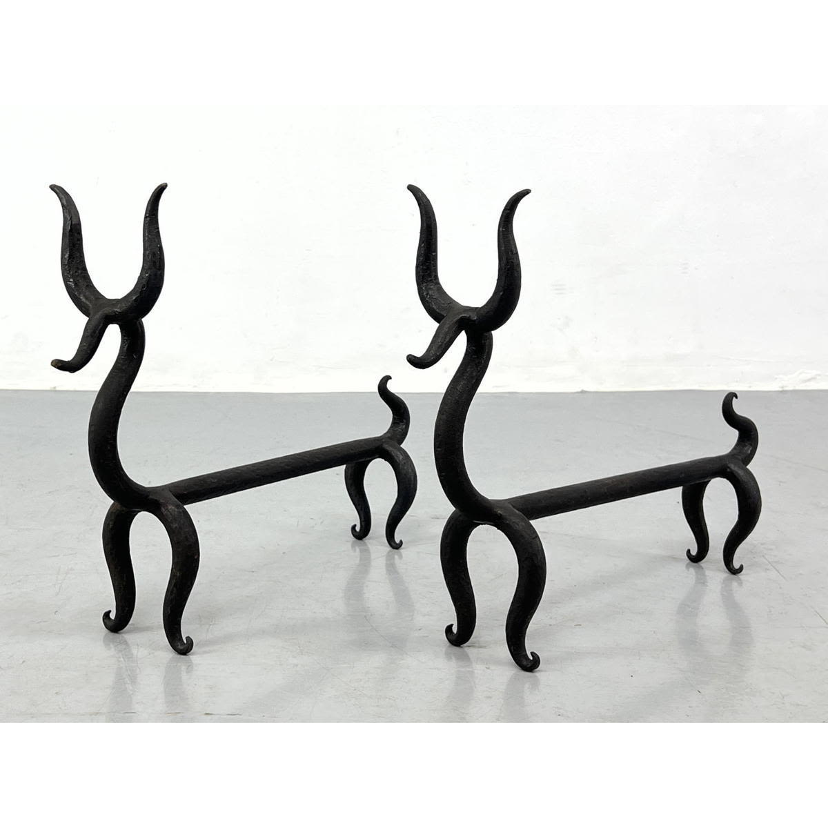 Appraisal: Pr Custom Iron Fire Deer Andirons after Russel Wright Iconic