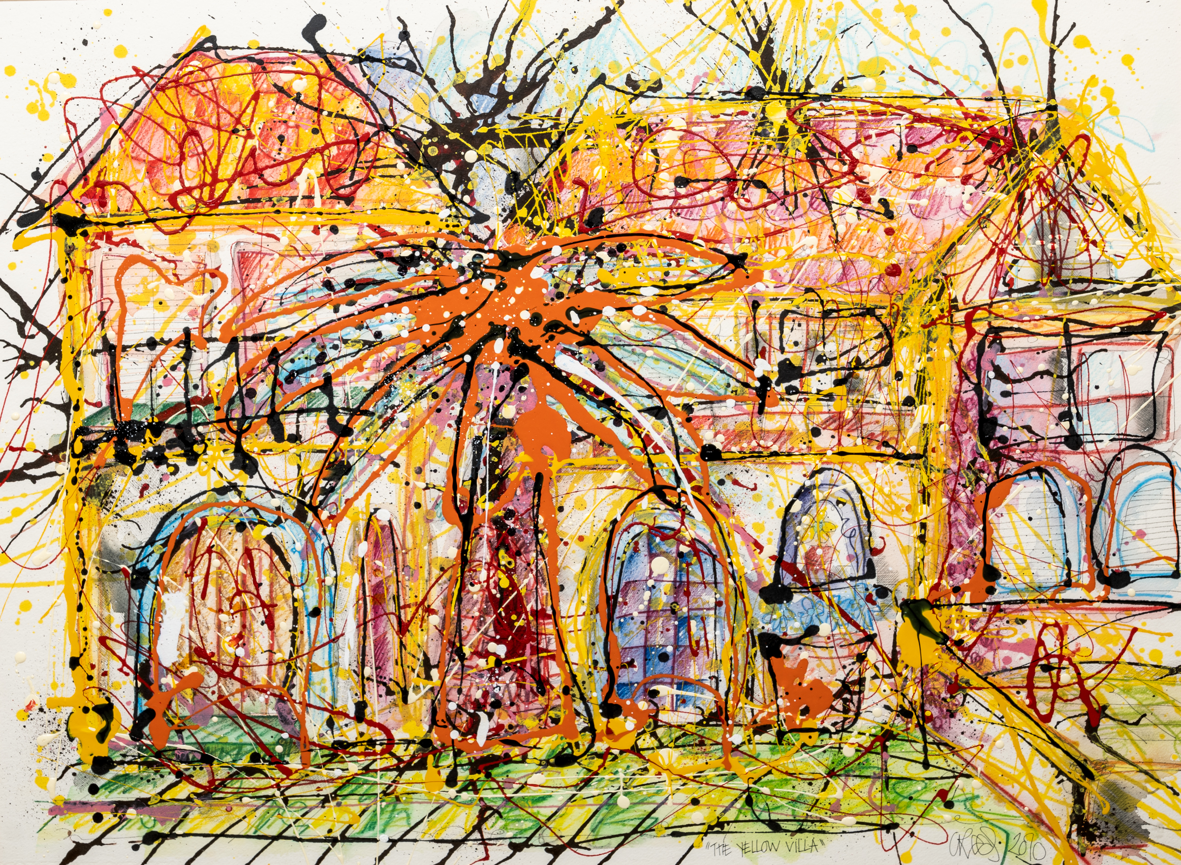 Appraisal: Rees Contemporary 'The Yellow Villa' mixed media signed and dated