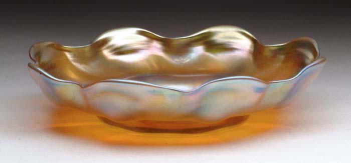 Appraisal: TIFFANY STUDIOS SHALLOW BOWL Tiffany Studios gold Favrile bowl has