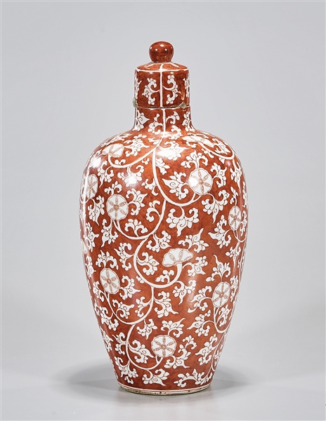 Appraisal: Chinese coral red covered vase x approx Condition general wear