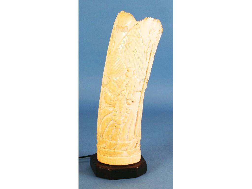 Appraisal: AFRICAN IVORY TUSK VASE carved autour in alto relief with