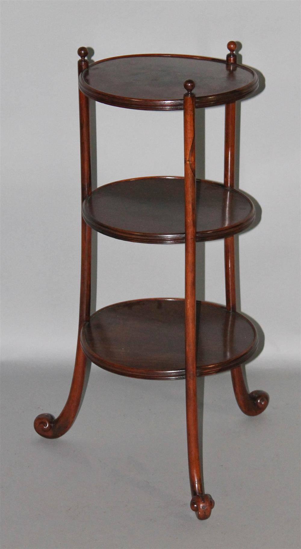 Appraisal: REGENCY ROSEWOOD AND MAHOGANY THREE-TIER WHATNOT STAND ETAGERE first quarter