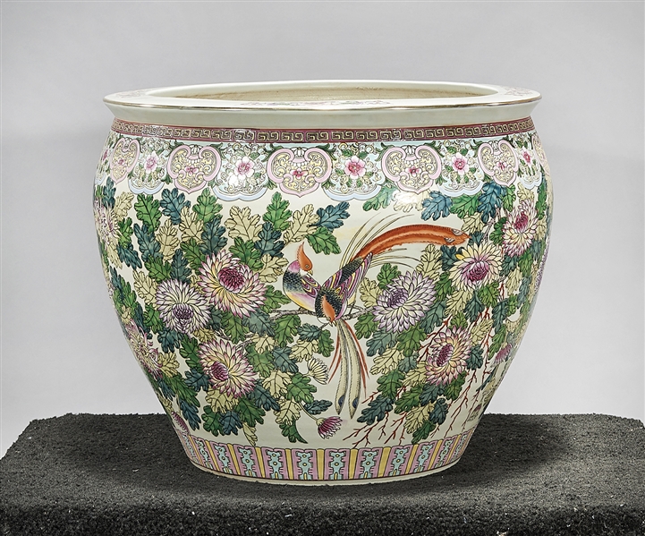 Appraisal: Chinese enameled porcelain fish bowl birds and flowers motif x