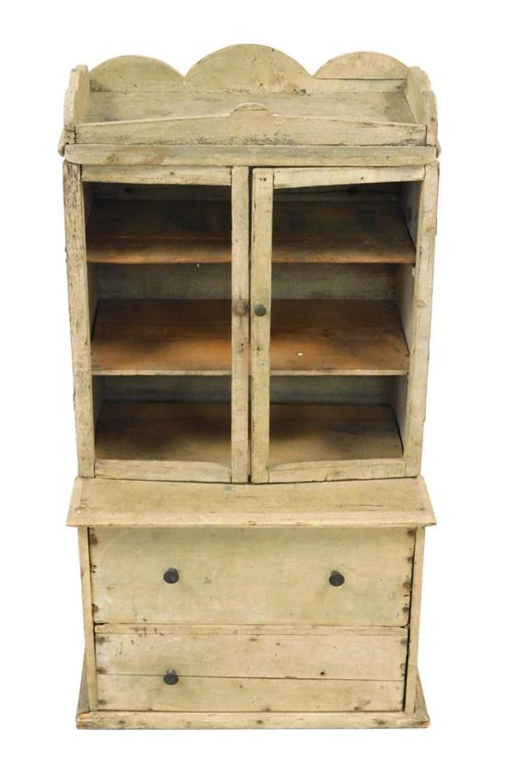 Appraisal: Miniature step back cabinet with painted gray finish late th