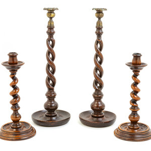 Appraisal: Two Pairs of English Turned Wood Candlesticks th Century Height