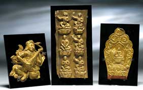 Appraisal: THREE SINO-TIBETAN GILT BRONZES Three late Ming Dynasty Sino-Tibetan repouss