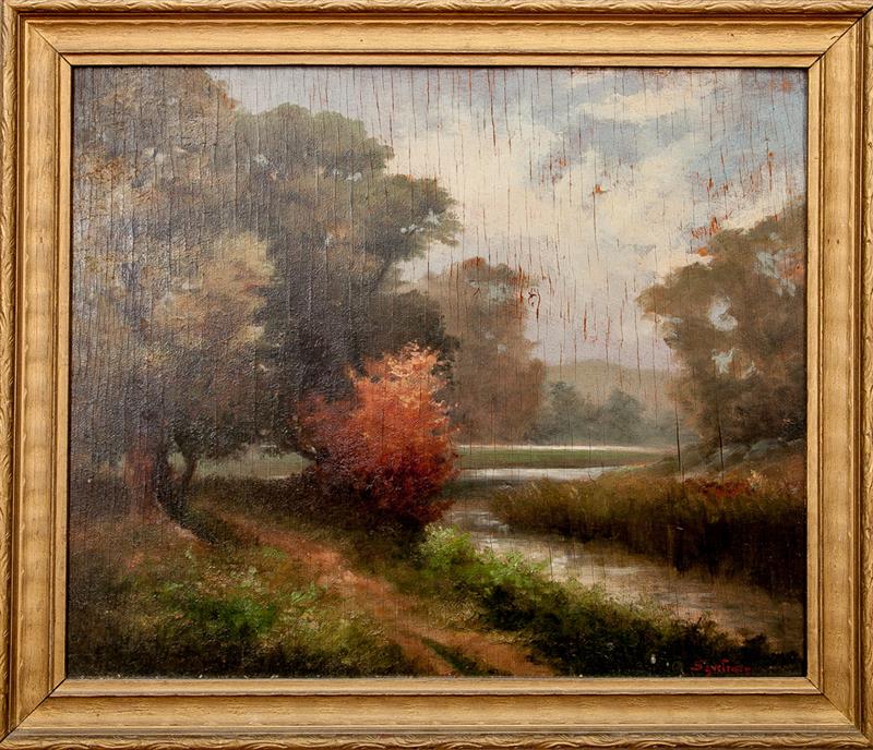 Appraisal: Continental School Landscape Oil on panel indistinctly signed lower right