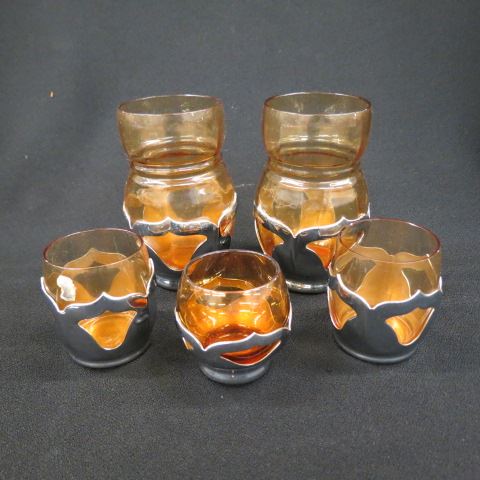 Appraisal: pc Farberware Tableware chrome and amber Cambridge glass tumblers and