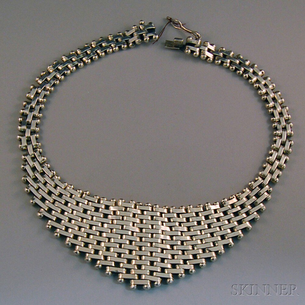 Appraisal: Flexible Mexican Sterling Silver Bib Necklace lacking maker's mark composed