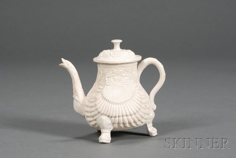 Appraisal: Staffordshire White Saltglazed Stoneware Pecten Shell Teapot and Cover England