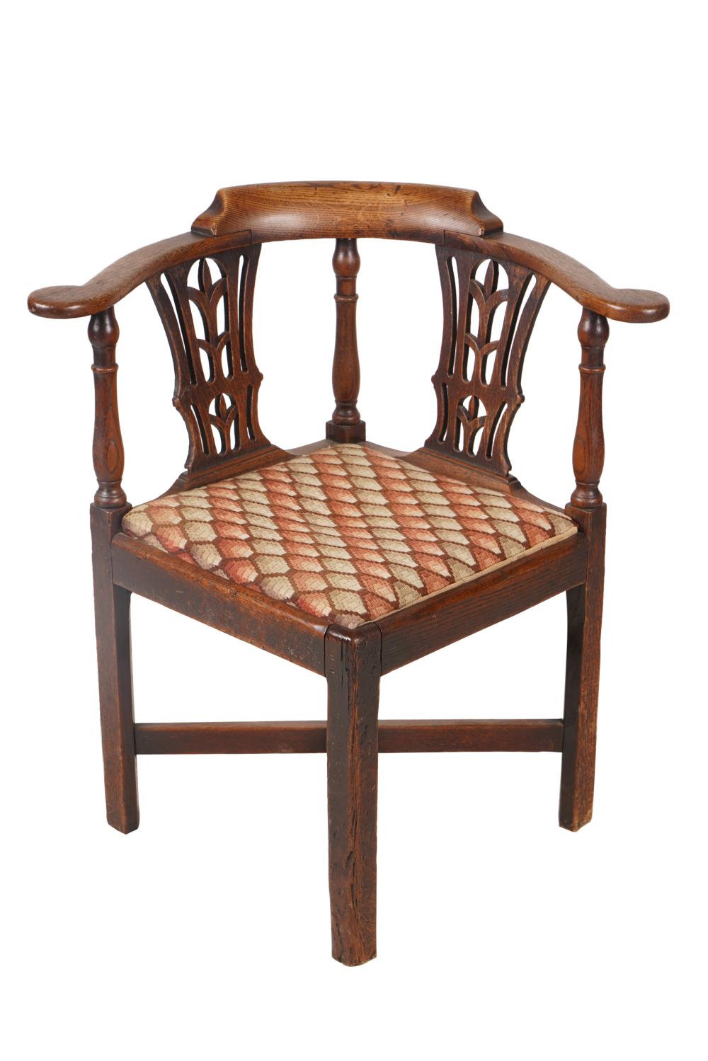 Appraisal: CHIPPENDALE CARVED OAK CORNER CHAIRCondition wobbles with stains and discoloration