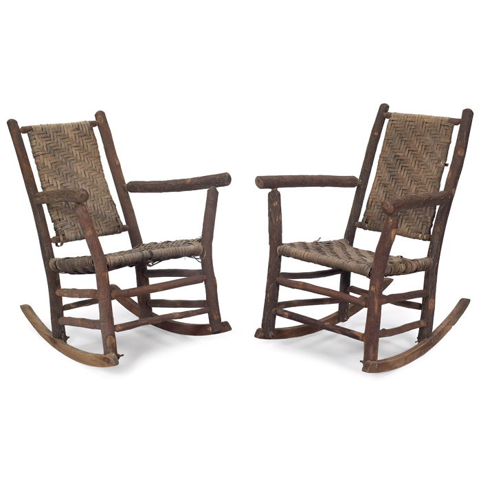 Appraisal: Old Hickory rockers pair worn original splint back and seat