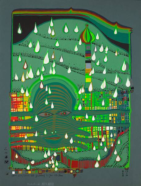 Appraisal: Friedensreich Hundertwasser Austrian - Green Powder K Silkscreen printed in