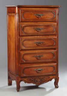 Appraisal: French Louis XV Style Carved Cherry Tall Chest of Drawers