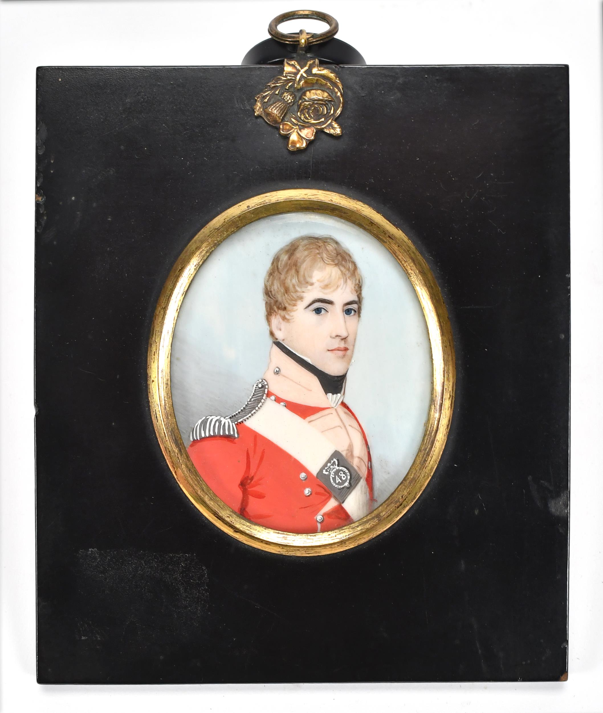 Appraisal: TH C MINIATURE PORTRAIT PAINTING SOLDIER Ca oil on bone