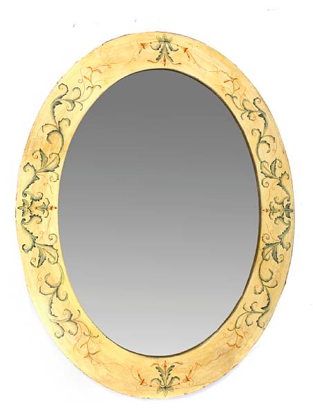 Appraisal: A Neoclassical style paint decorated oval mirror height in width