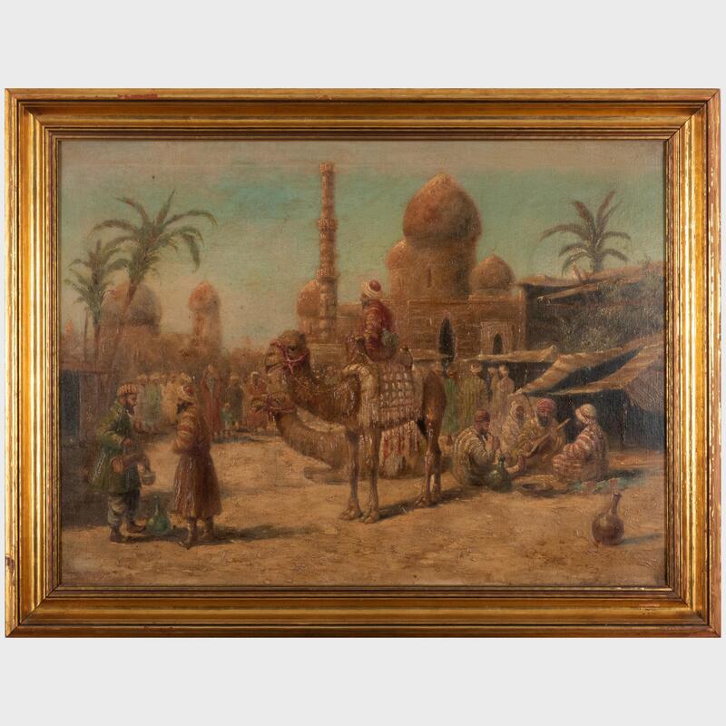 Appraisal: European School Ottoman Village Oil on canvas unsigned x in