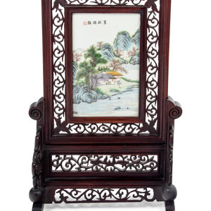 Appraisal: A Chinese Famille Rose Porcelain Plaque Inset Table Screen Early