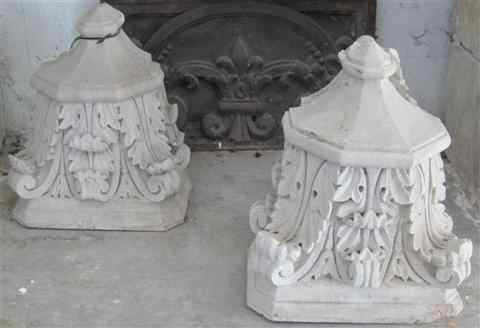 Appraisal: PAIR OF CLASSICAL STYLE CARVED STONE FINIALS prob limestone with