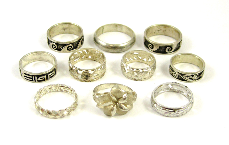 Appraisal: COLLECTION OF TEN STERLING SILVER RINGS together weighing grams Ring