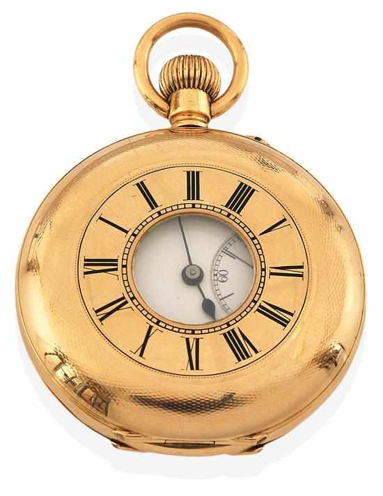 Appraisal: AN ANTIQUE GOLD POCKET WATCH Crown wind movement half hunter